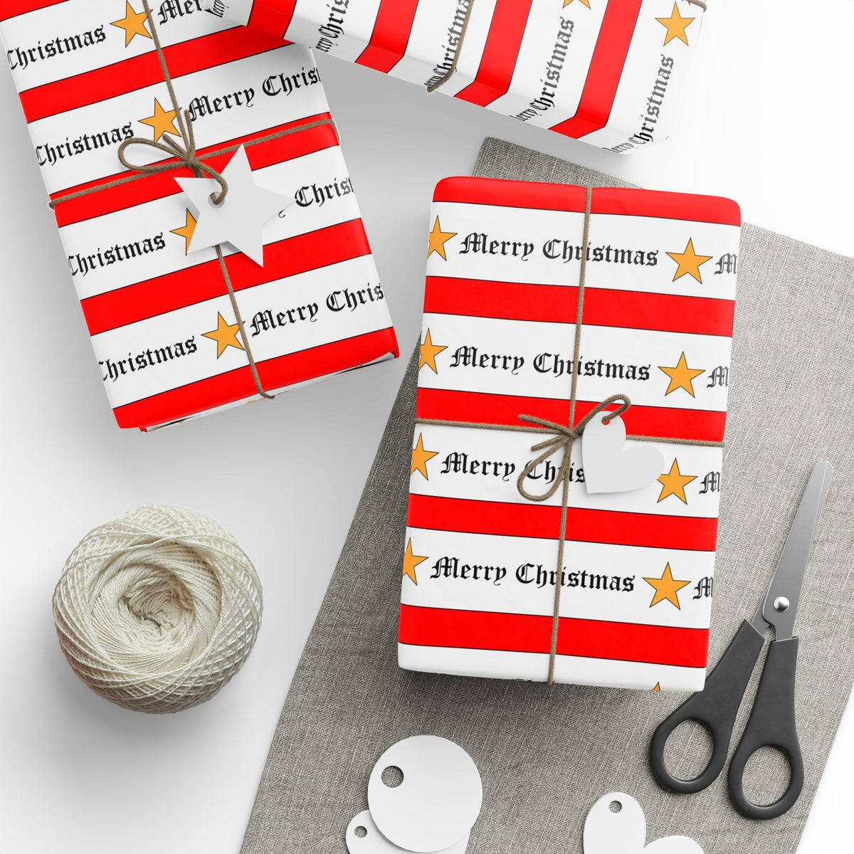 Merry Christmas Gold Star Festive Holiday Gift Wrap