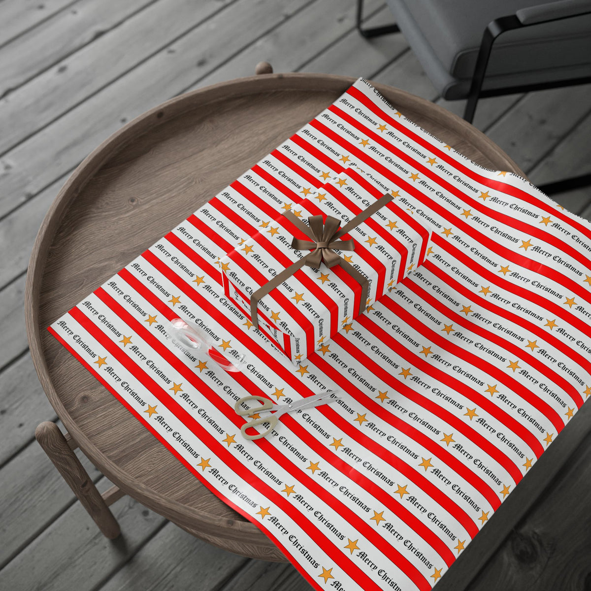 Merry Christmas Gold Star Festive Holiday Gift Wrap