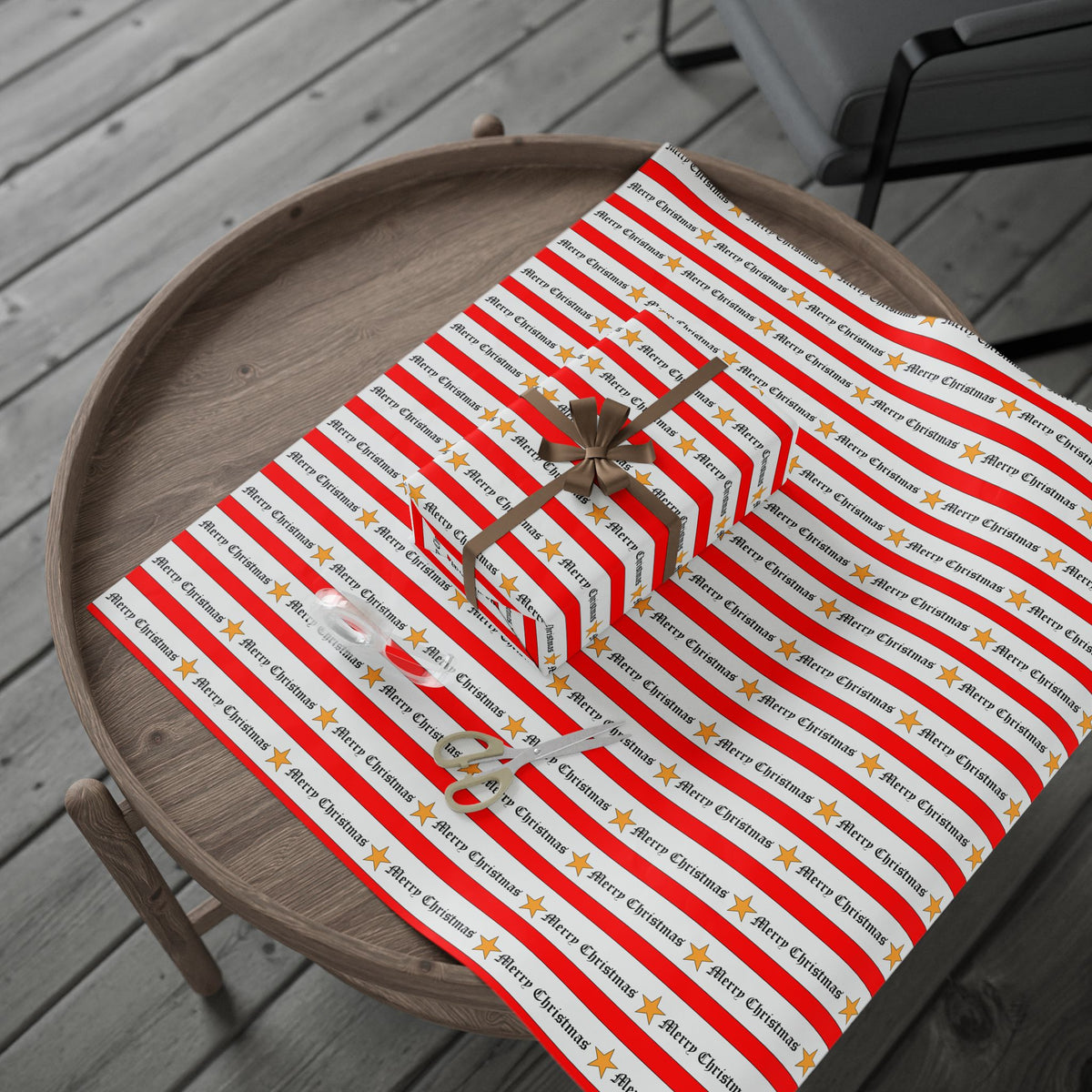 Merry Christmas Gold Star Festive Holiday Gift Wrap