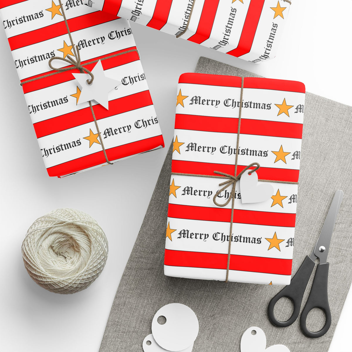Merry Christmas Gold Star Festive Holiday Gift Wrap